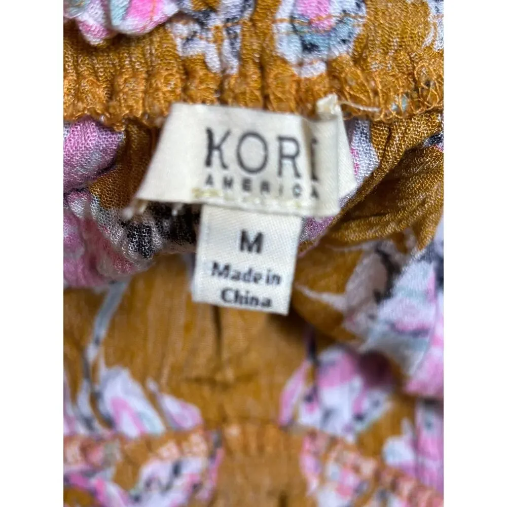 Kori America Romper Shorts Women's Size M Yellow Floral Cold Shoulder